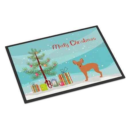 Carolines Treasures 24 x 36 in. Russkiy Toy or Russian Toy Terrier Christmas Tree Indoor or Outdoor Mat CK3484JMAT